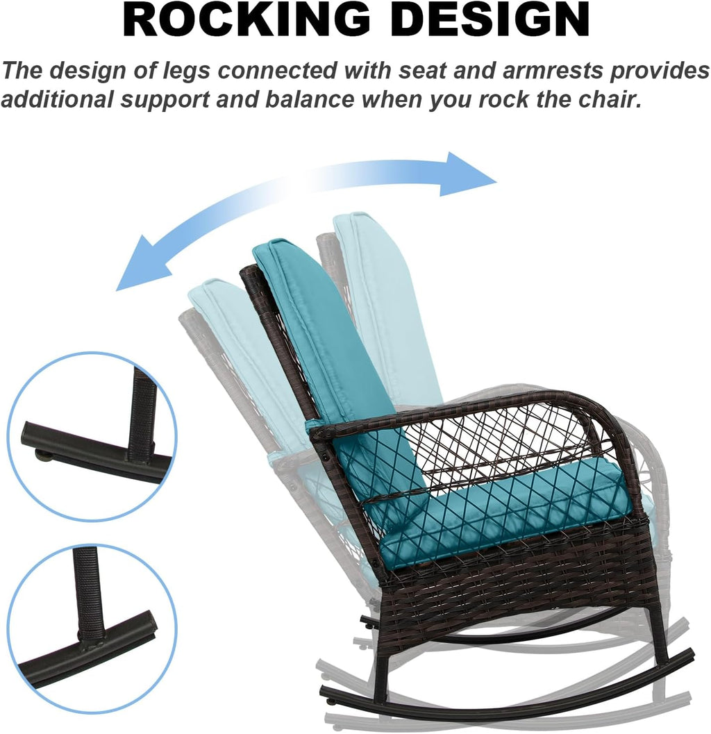 LEVELEVE Wicker Conversation Rocking Bistro Set - 3 Pieces