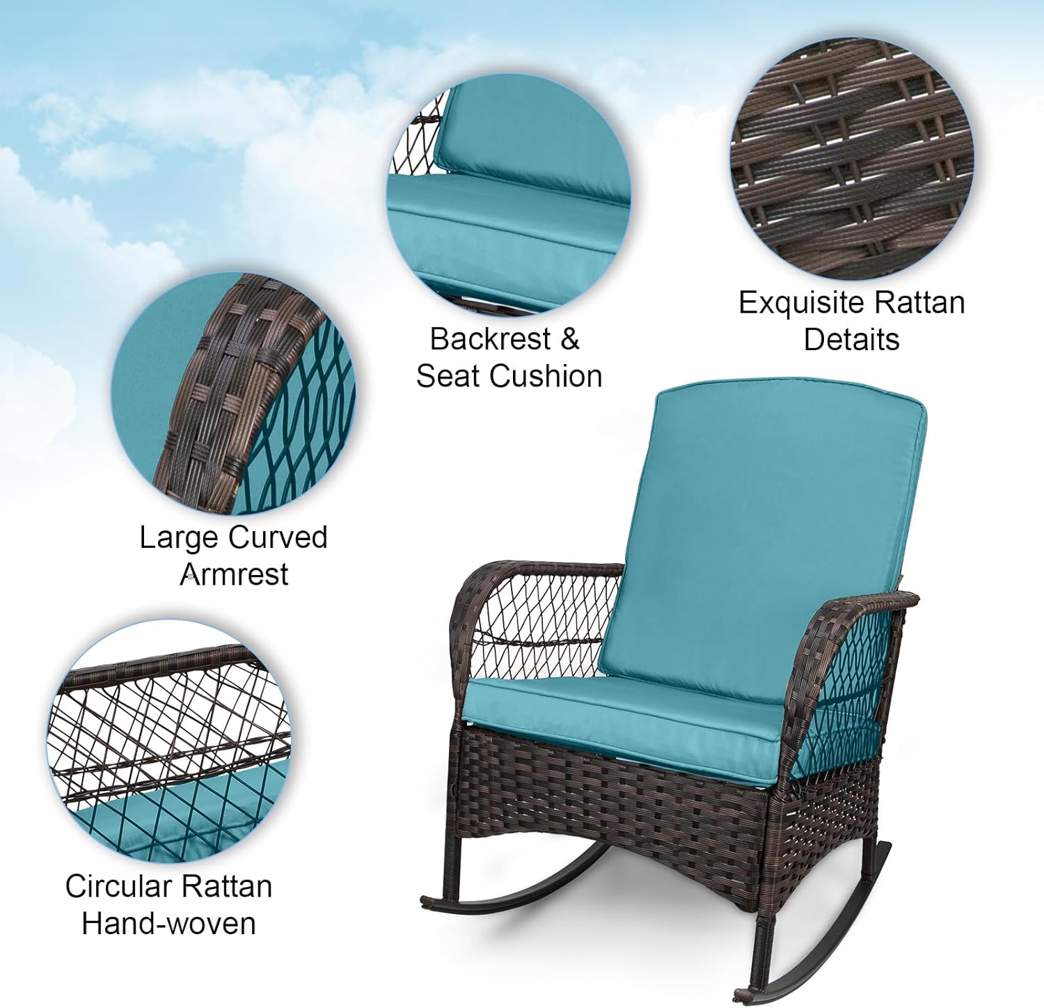LEVELEVE Wicker Conversation Rocking Bistro Set - 3 Pieces