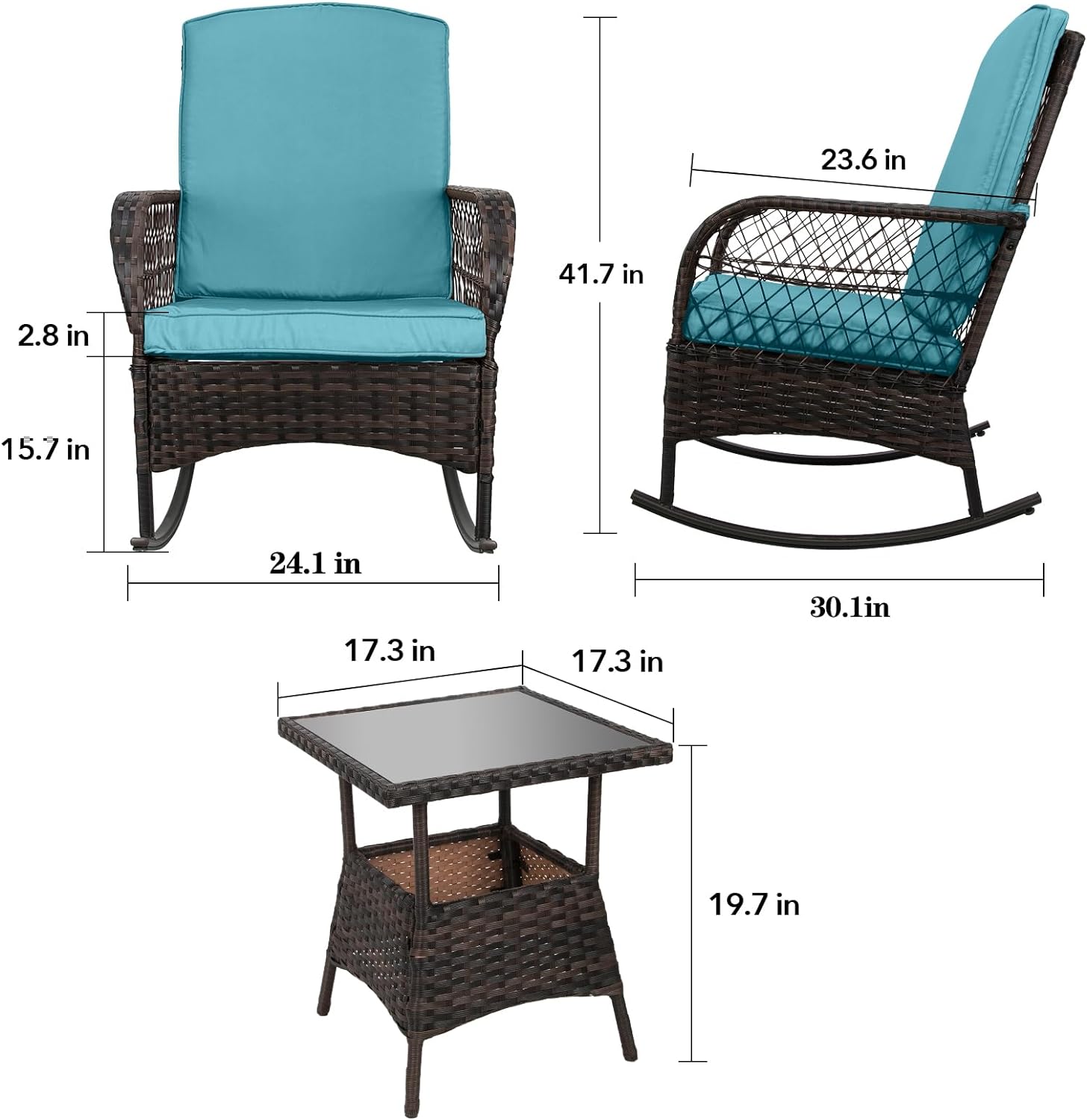LEVELEVE Wicker Conversation Rocking Bistro Set - 3 Pieces