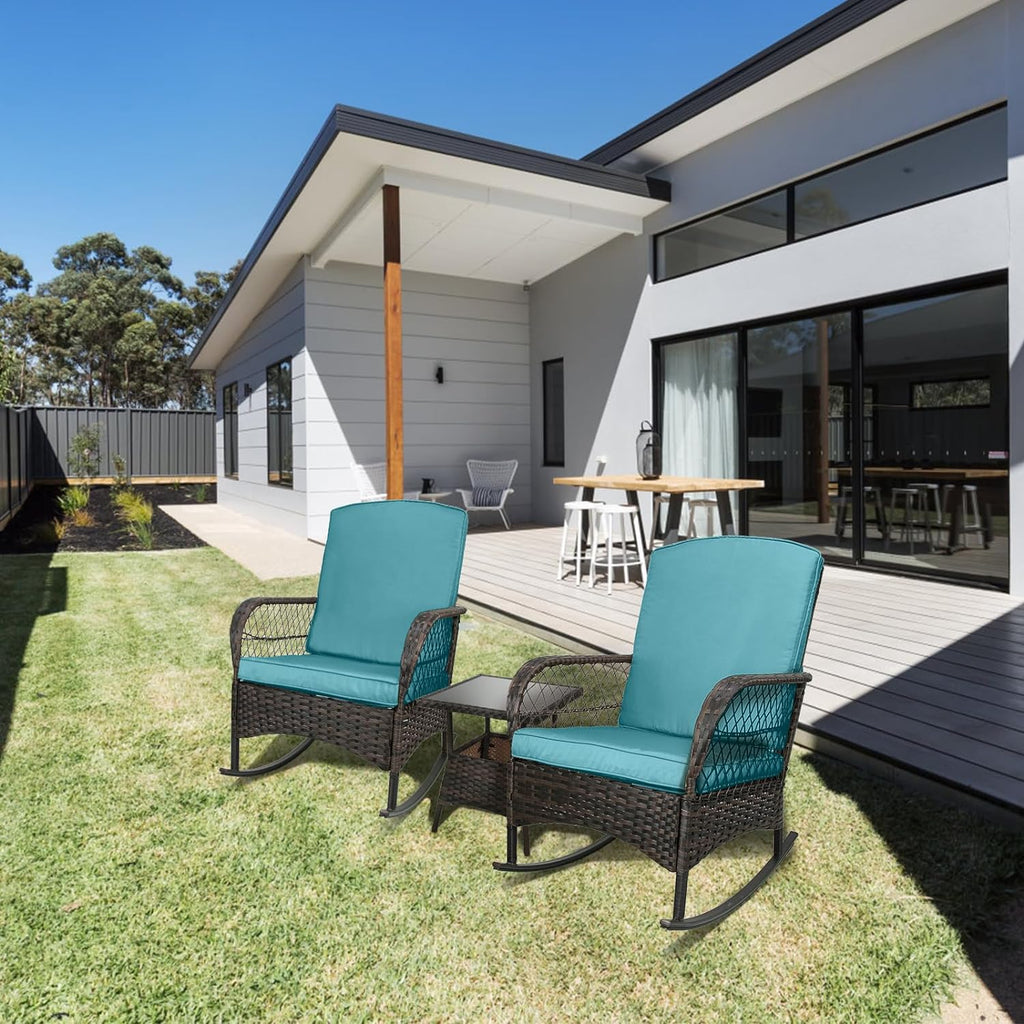 LEVELEVE Wicker Conversation Rocking Bistro Set - 3 Pieces