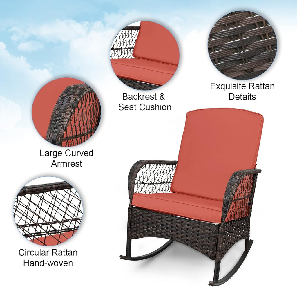 LEVELEVE Wicker Conversation Rocking Bistro Set - 3 Pieces