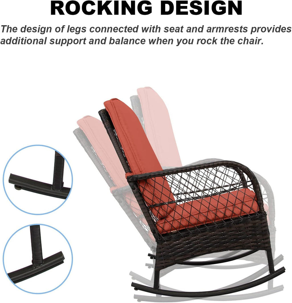 LEVELEVE Wicker Conversation Rocking Bistro Set - 3 Pieces