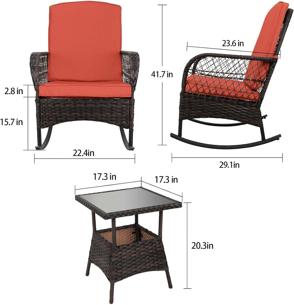 LEVELEVE Wicker Conversation Rocking Bistro Set - 3 Pieces