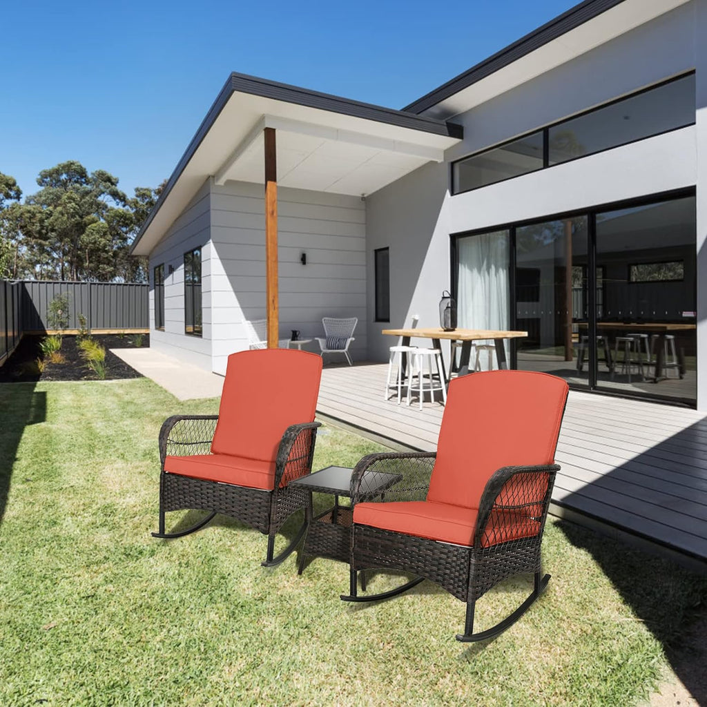 LEVELEVE Wicker Conversation Rocking Bistro Set - 3 Pieces