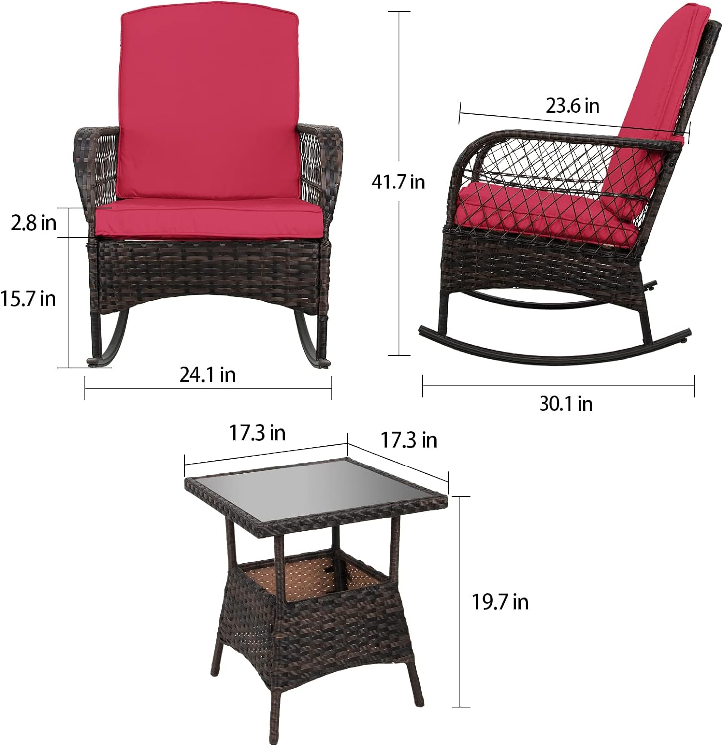 LEVELEVE Wicker Conversation Rocking Bistro Set - 3 Pieces