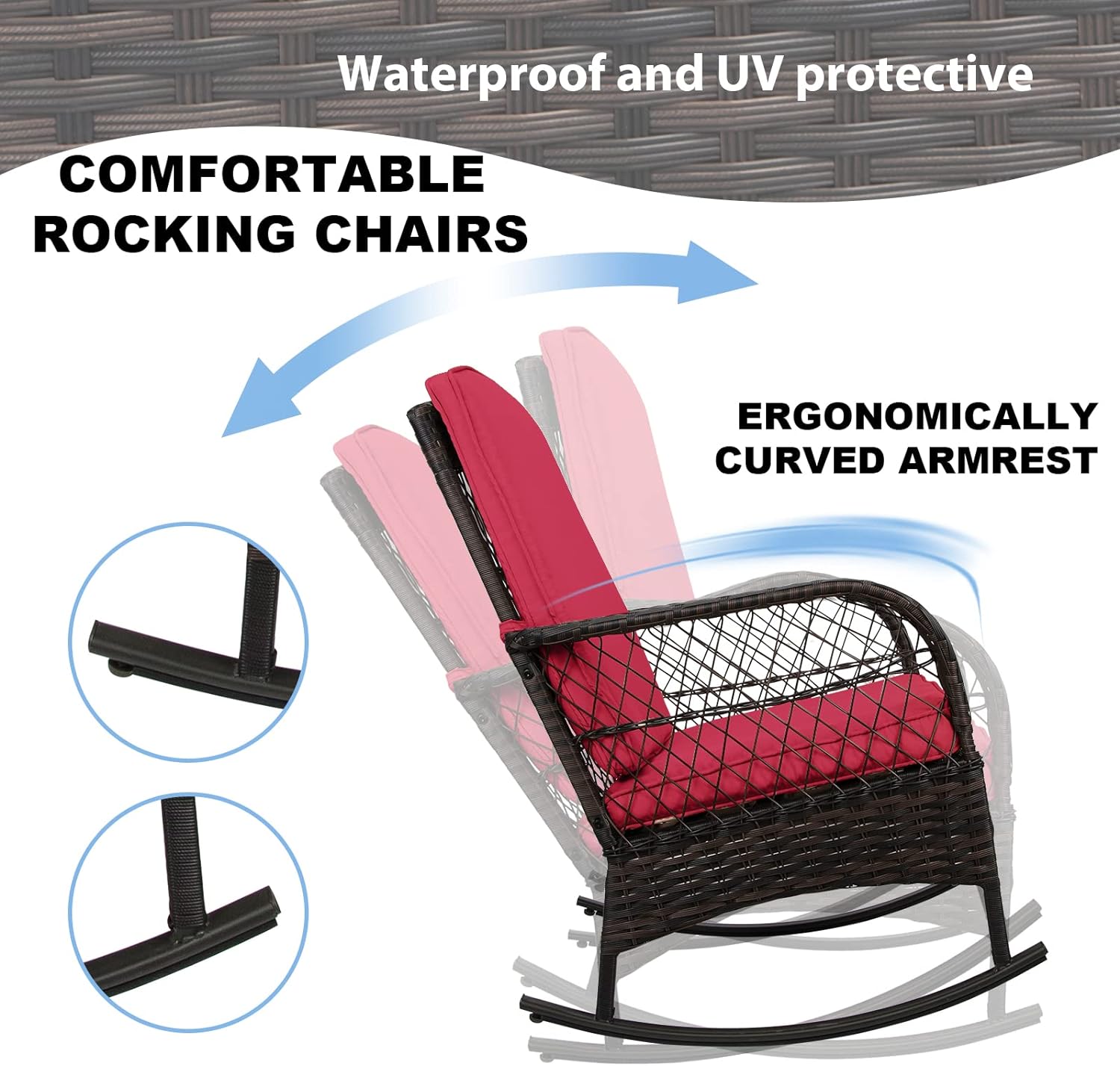 LEVELEVE Wicker Conversation Rocking Bistro Set - 3 Pieces