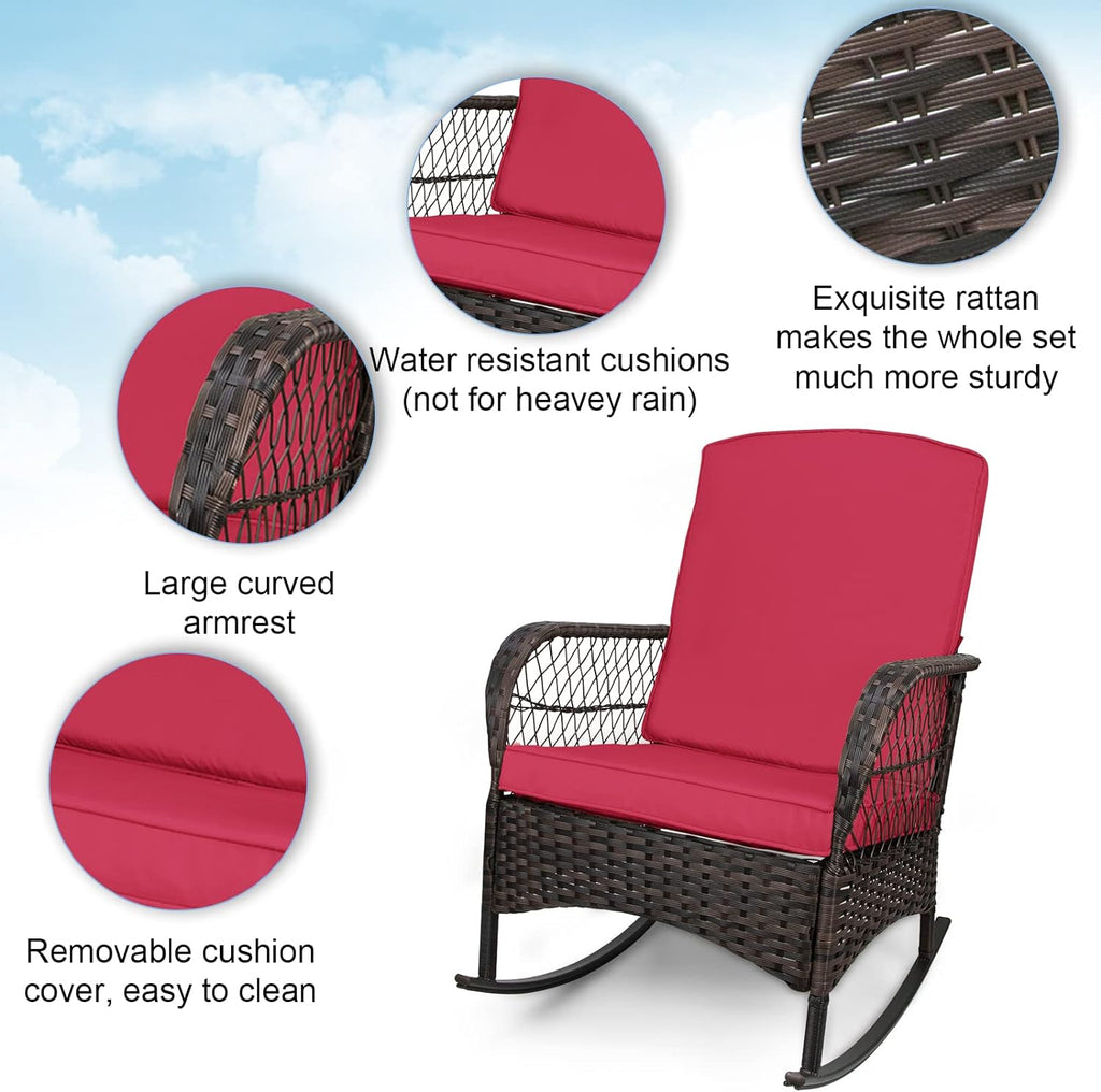 LEVELEVE Wicker Conversation Rocking Bistro Set - 3 Pieces