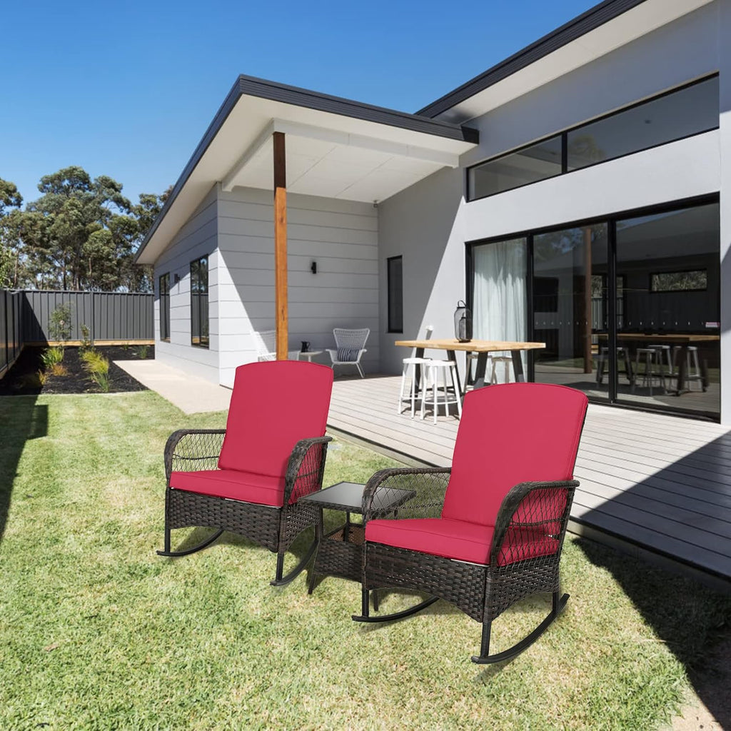 LEVELEVE Wicker Conversation Rocking Bistro Set - 3 Pieces