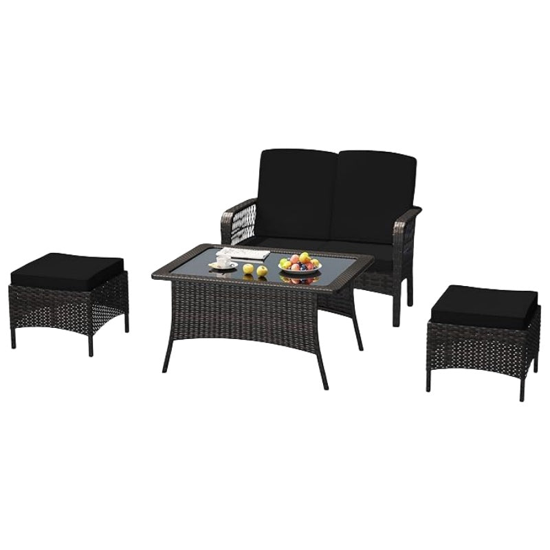 Outdoor Rattan Patio Furniture Set with Wicker Loveseat, Chairs, Table