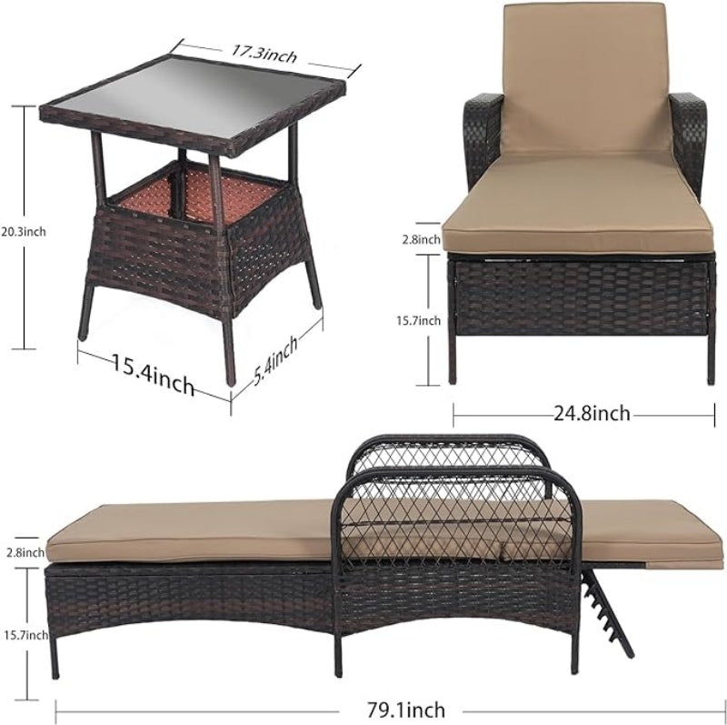 Rattan Outdoor Patio Lounge Chair with 6 Adjustable Positions, Armrests, and Padded Cushions