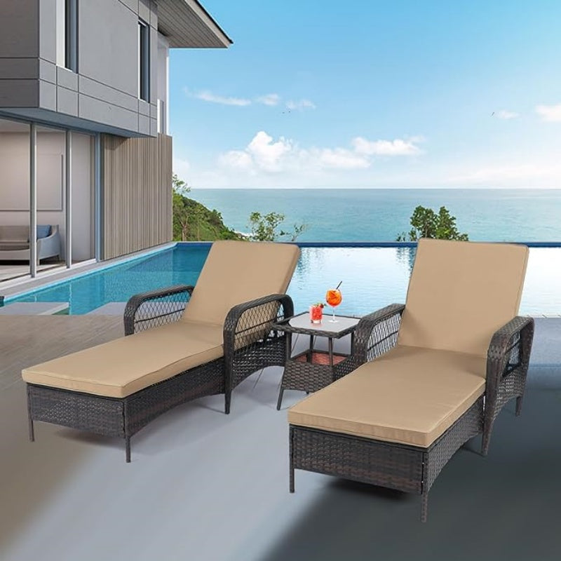 Rattan Outdoor Patio Lounge Chair with 6 Adjustable Positions, Armrests, and Padded Cushions