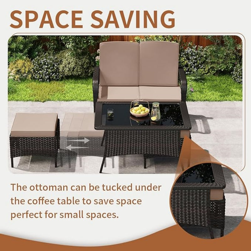 Outdoor Rattan Patio Furniture Set with Wicker Loveseat, Chairs, Table